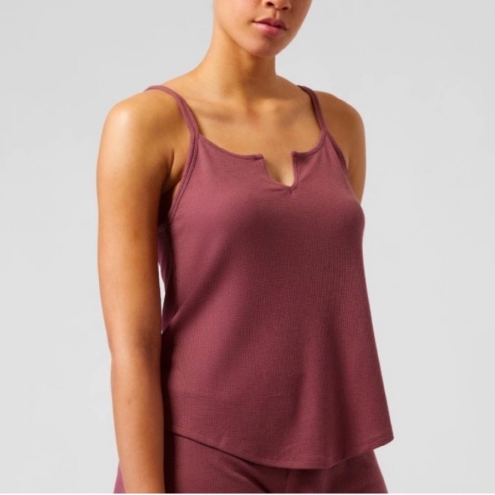 Athleta Mauve Ribbed Notch-Neck Pajama Tank